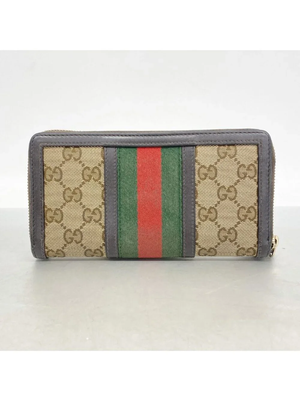 Gucci Wallet GG Canvas Sherry Line Brown Gold